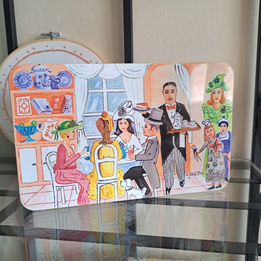 Vintage Swedish Läckerli Huus Biscuit Tin Stylized Edwardian Era Dining Scene